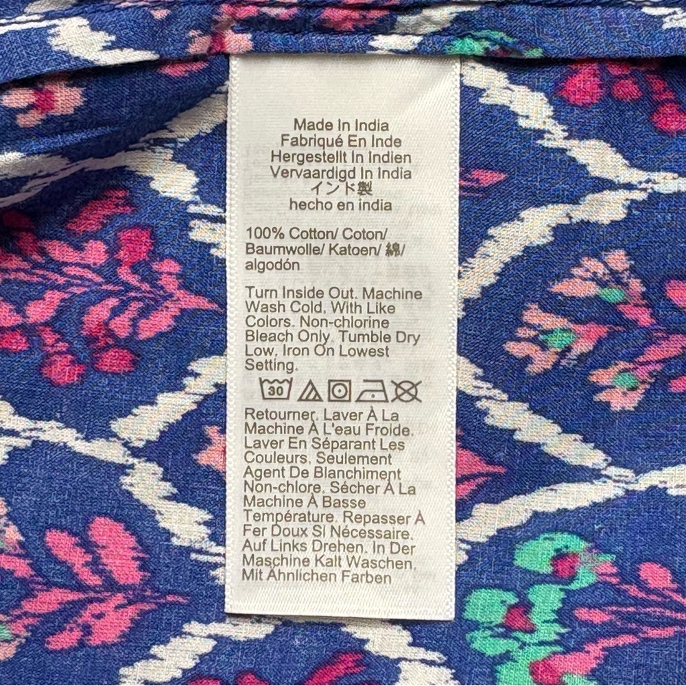 J Crew Swim Cover Up Tunic Size S Cotton Lightweight 3/4 Sleeve Blue Floral - Picture 12 of 12